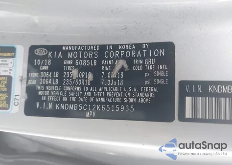 2019 Kia Sedona Ex z USA, uszkodzony, nr VIN KNDMB5C12K6515935